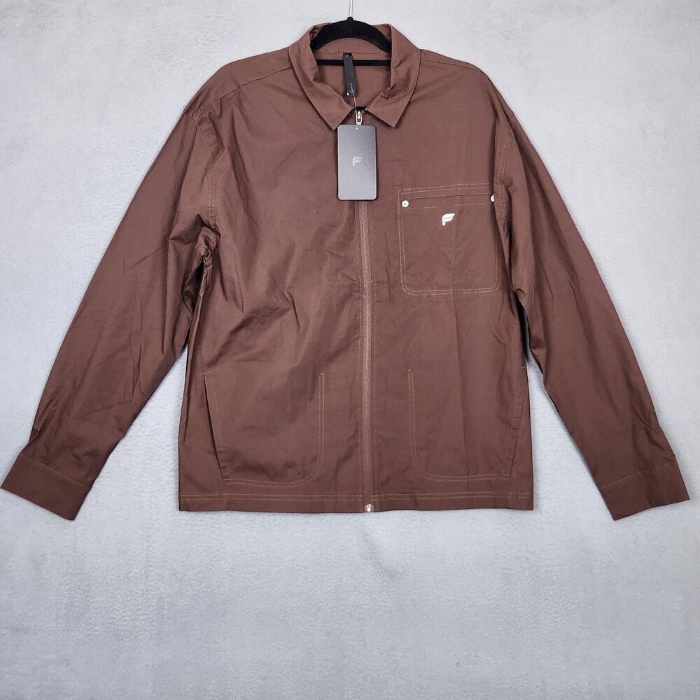 Fabletics Heights Jacket Mens Large Brown 4-Way Stretch Lightweight Phone Pocket